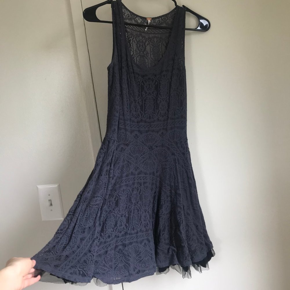 {Free People} Grey Lace Dress w/ Black Slip